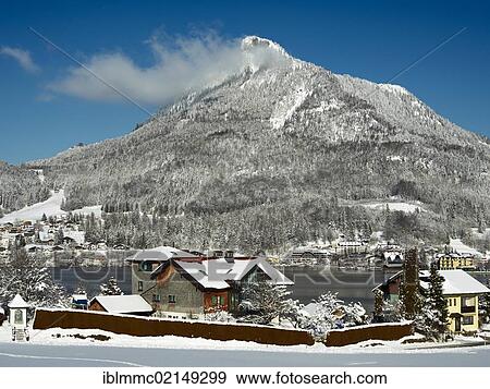 Stock Photo - Overlooking Lake Fuschlsee towards Fuschl am See, Salzkammergut, Austria, Europe. Fotosearch