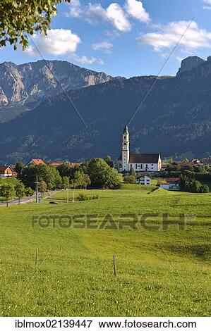 Parish Church of St. Nicholas, with Aggenstein Mountain at the rear, Pfronten, Upper Bavaria, Bavaria, Germany, Europe, PublicGround, Europe View Large Photo Image Stock Photo - Parish Church of St. Nicholas, with Aggenstein Mountain at the rear, Pfronten, Upper Bavaria, Bavaria, Germany, Europe, PublicGround, Europe. Fotosearch