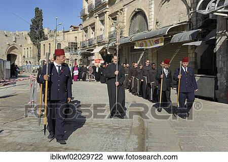 Patriarch of the Latin Patriarchate of Jerusalem being escorted by a guard of honour during the sunday procession from the Latin Patriarchate Church to the Church of the Holy Sepulchre in the Old City of Jerusalem, Israel, Middle East, Asia View Large Photo Image Stock Image - Patriarch of the Latin Patriarchate of Jerusalem being escorted by a guard of honour during the sunday procession from the Latin Patriarchate Church to the Church of the Holy Sepulchre in the Old City of Jerusalem, Israel, Middle East, Asia. Fotosearch