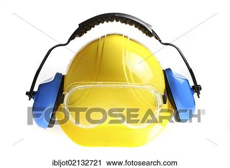 Stock Image - Personal protective equipment, hearing protection, hard hat, safety glasses. Fotosearch