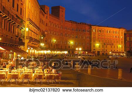 Stock Image - Piazza del campo square at dusk, Siena, Tuscany, Italy, Europe. Fotosearch