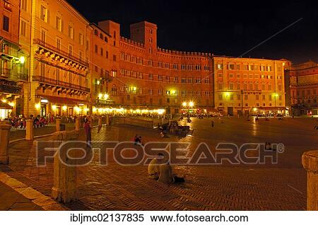 Piazza del campo square at night, Siena, Tuscany, Italy, Europe View Large Photo Image Stock Photography - Piazza del campo square at night, Siena, Tuscany, Italy, Europe. Fotosearch