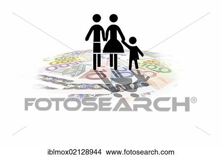 Pictogram of a family on euro notes, symbolic image for an expensive lifestyle, cost of living for single families View Large Photo Image Picture - Pictogram of a family on euro notes, symbolic image for an expensive lifestyle, cost of living for single families. Fotosearch