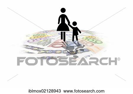 Pictogram of a mother on euro notes, symbolic image for an expensive lifestyle, cost of living for single mothers View Large Photo Image Stock Image - Pictogram of a mother on euro notes, symbolic image for an expensive lifestyle, cost of living for single mothers. Fotosearch
