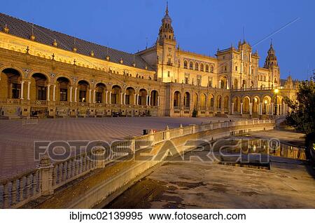 Stock Photography - Plaza de España in María Luisa Park at dusk, Seville, Andalusia, Spain, Europe. Fotosearch