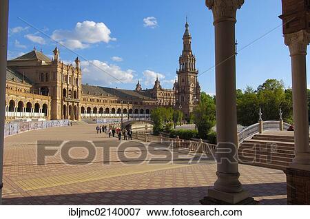 Stock Photo - Plaza de España in María Luisa Park, Seville, Andalusia, Spain, Europe. Fotosearch