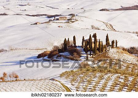 Stock Photo - Podere Belvedere in winter, San Quirico d'Orcia, Tuscany, Italy, Europe, PublicGround, Europe. Fotosearch