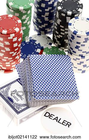 Stock Image - Poker, playing cards, gaming chips, tokens, with different values. Fotosearch