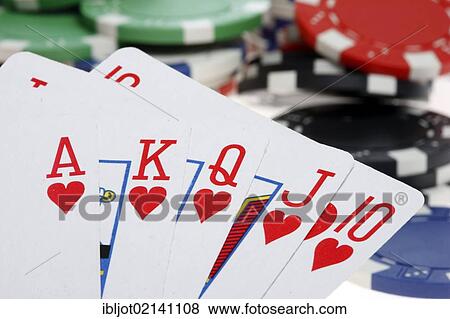 Poker, playing cards, gaming chips, tokens, with different values, the highest card combination, Royal Flush View Large Photo Image Stock Photo - Poker, playing cards, gaming chips, tokens, with different values, the highest card combination, Royal Flush. Fotosearch
