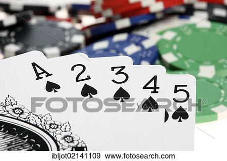 Poker, playing cards, gaming chips, tokens, with different values, straight flush View Large Photo Image Stock Photo - Poker, playing cards, gaming chips, tokens, with different values, straight flush. Fotosearch