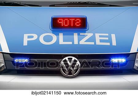Police patrol car, VW Bully Transporter, labelled Polizei with blue flashing lights and LED scrolling text, STOP, Germany, Europe View Large Photo Image Stock Image - Police patrol car, VW Bully Transporter, labelled Polizei with blue flashing lights and LED scrolling text, STOP, Germany, Europe. Fotosearch