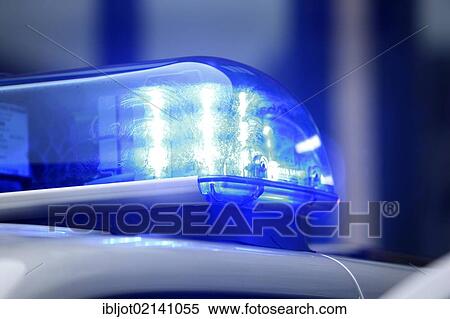 Stock Photography - Police patrol car, with blue flashing LED lights, Germany, Europe. Fotosearch