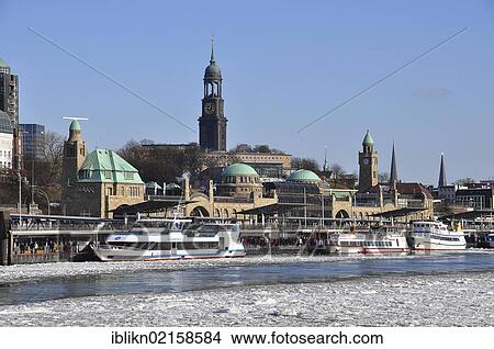 Picture - Port of Hamburg in the winter, Hamburg, Germany, Europe. Fotosearch
