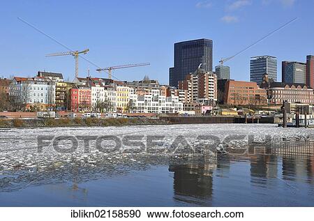 Stock Image - Port of Hamburg in the winter, Hamburg, Germany, Europe. Fotosearch