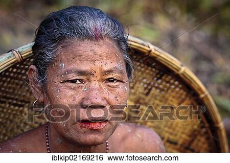 Portrait of an elderly woman from the Mishing tribe from Majuli Island in the Brahmaputra river, Assam, India, Asia View Large Photo Image Stock Photograph - Portrait of an elderly woman from the Mishing tribe from Majuli Island in the Brahmaputra river, Assam, India, Asia. Fotosearch