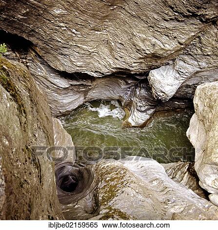 Stock Photography - Pothole in the narrow gorge of the Hinterrhein river or Posterior Rhine, Via Mala, Canton Grisons, Switzerland, Europe. Fotosearch