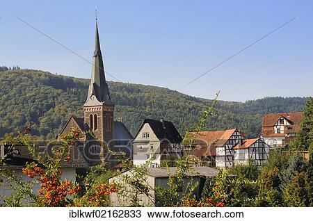 Protestant-Lutheran Town Church with half-timbered houses in the historic town centre of Biedenkopf, Hinterland, district of Marburg-Biedenkopf, Hesse, Germany, Europe View Large Photo Image Stock Image - Protestant-Lutheran Town Church with half-timbered houses in the historic town centre of Biedenkopf, Hinterland, district of Marburg-Biedenkopf, Hesse, Germany, Europe. Fotosearch