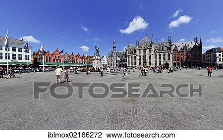 Stock Image - Provinciaal Hof, Provincial Court, Grote Markt square, historic centre of Bruges, UNESCO World Heritage Site, West Flanders, Flemish Region, Belgium, Europe. Fotosearch