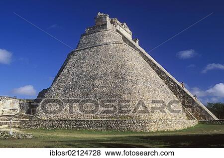 Stock Photo - Pyramid of the Soothsayers, Puuc Mayan ruins of Uxmal, Yucatan, Mexico, North America. Fotosearch