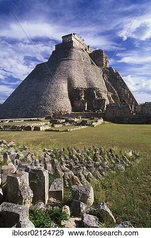 Stock Photo - Pyramid of the Soothsayers, Puuc Mayan ruins of Uxmal, Yucatan, Mexico, North America. Fotosearch