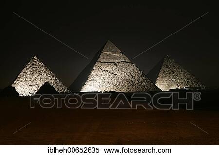 Stock Photography - Pyramids of Giza at night, Giza, Egypt, North Africa, Africa. Fotosearch