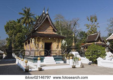 Red chapel, Ho Phra None, Wat Xieng Thong temple, Luang Prabang, Laos, Indochina, Asia View Large Photo Image Stock Photo - Red chapel, Ho Phra None, Wat Xieng Thong temple, Luang Prabang, Laos, Indochina, Asia. Fotosearch