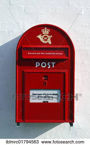 Stock Image - Red post box, Bornholm, Denmark, Europe. Fotosearch