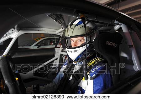 Stock Image - René Rast race driver in the car in the pit at the Hockenheimring race track, Baden-Wuerttemberg, Germany, Europe. Fotosearch