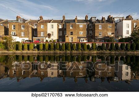 Stock Image - Residential houses by the Grand Union Canal, Maida Vale, Little Venice, London, England, United Kingdom, Europe. Fotosearch