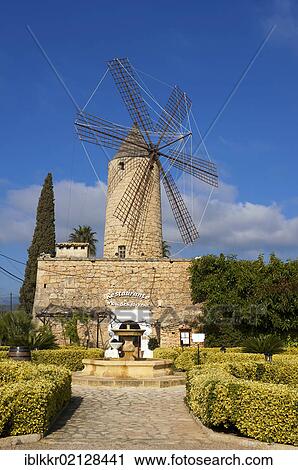 Stock Image - Restaurant in a windmill in Santa Maria del Cami, Majorca, Balearic Islands, Spain, Europe. Fotosearch