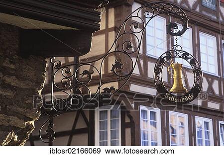 Restaurant sign on Marktplatz square, Schwaebisch Hall, Hohenlohe, Baden-Wuerttemberg, Germany, Europe View Large Photo Image Stock Photo - Restaurant sign on Marktplatz square, Schwaebisch Hall, Hohenlohe, Baden-Wuerttemberg, Germany, Europe. Fotosearch