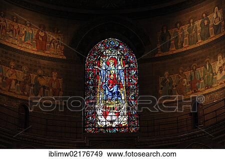 Stock Photo - Romanesque choir apse with a fresco in Neo-byzantine style, choir, interior view, Strasbourg Cathedral, Cathedral of Our Lady of Strasbourg, Strasbourg, Bas-Rhin department, Alsace, France, Europe. Fotosearch