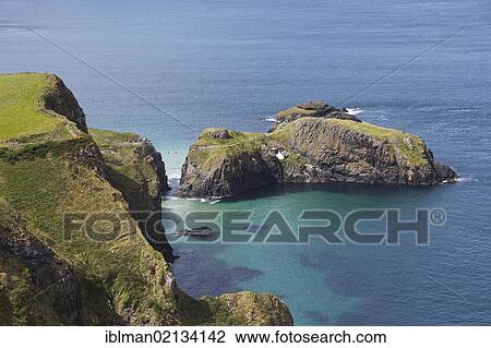 Stock Image - Rope bridge to the Island of Carrick-a-Reed, County Antrim, Northern Ireland, United Kingdom, Europe, PublicGround, Europe. Fotosearch