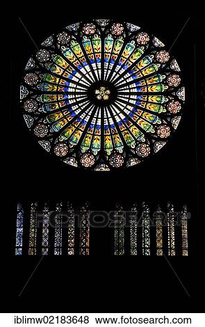 Stock Photo - Rose window on the western side, interior view of Strasbourg Cathedral, Cathedral of Our Lady of Strasbourg, Strasbourg, Bas-Rhin département, Alsace, France, Europe. Fotosearch