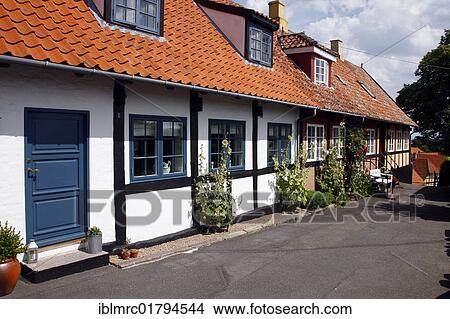 Row of houses, Bornholm, Denmark, Europe View Large Photo Image Picture - Row of houses, Bornholm, Denmark, Europe. Fotosearch