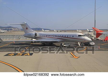 Stock Image - Russian private jet at Nice Airport, Côte d'Azur, France, Europe. Fotosearch