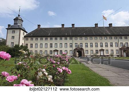 Stock Image - Schloss Corvey castle, former abbey, Hoexter, Weserbergland region, North Rhine-Westphalia, Germany, Europe. Fotosearch