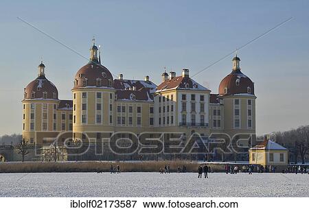Schloss Moritzburg, Baroque castle, in winter with frozen pond, near Dresden, Saxony, Germany, Europe View Large Photo Image Stock Photo - Schloss Moritzburg, Baroque castle, in winter with frozen pond, near Dresden, Saxony, Germany, Europe. Fotosearch