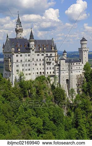 Stock Image - Schloss Neuschwanstein castle, Fuessen, Romantische Strasse, Romantic Road, Allgaeu, Bavaria, Germany, Europe. Fotosearch