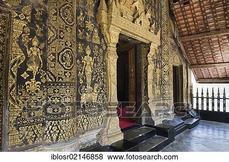 Stock Photo - Screen printing technique on Sim, Wat Xieng Thong temple, Luang Prabang, Laos, Indochina, Asia. Fotosearch