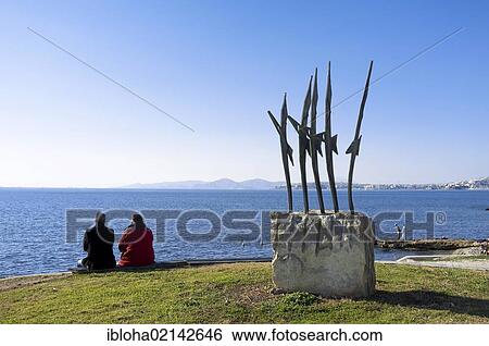 Stock Photograph - Sculpture on the beach promenade of Paleo Faliro, Athens, Greece, Europe. Fotosearch