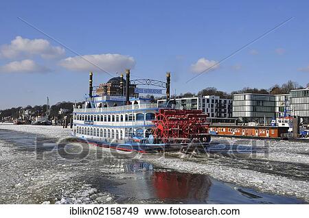 Stock Photo - Ship in the port of Hamburg in the winter, Hamburg, Germany, Europe. Fotosearch