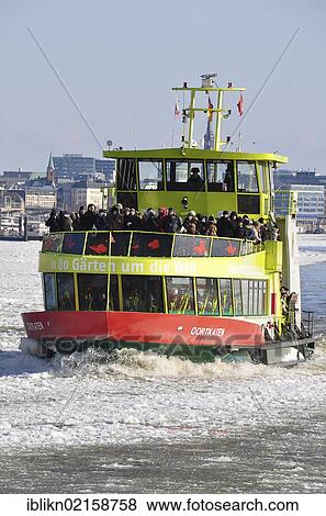 Stock Photo - Ship in the port of Hamburg in the winter, Hamburg, Germany, Europe. Fotosearch