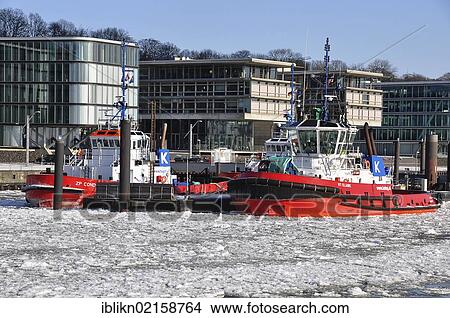 Picture - Ships in the port of Hamburg in the winter, Hamburg, Germany, Europe. Fotosearch