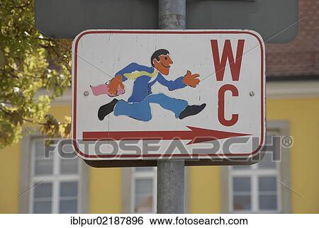 Stock Photograph - Sign "WC", toilet, Pulsnitz, Saxony, Germany, Europe. Fotosearch