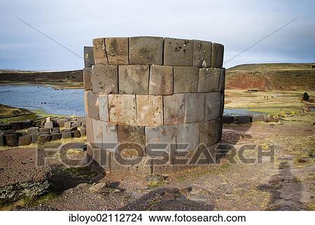 Picture - Sillustani pre-Incan burial ground, on the shores of Lake Umayo near Puno, Peru, South America. Fotosearch