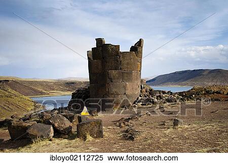 Stock Photography - Sillustani pre-Incan burial ground, on the shores of Lake Umayo near Puno, Peru, South America. Fotosearch