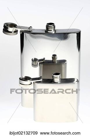 Silver stainless steel flasks View Large Photo Image Stock Photo - Silver stainless steel flasks. Fotosearch
