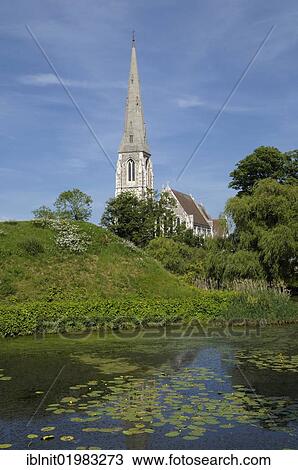 Stock Image - Skt. Albans Kirke or Church of St. Alban's, Copenhagen, Denmark, Scandinavia, Europe, PublicGround, Europe. Fotosearch