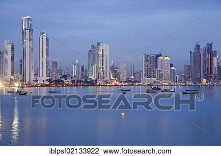 Skyline of Panama City during the blue hour, Panama, Central America, North America View Large Photo Image Stock Image - Skyline of Panama City during the blue hour, Panama, Central America, North America. Fotosearch